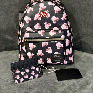 Loungefly Disney Minnie Mouse Black and Pink Backpack Set